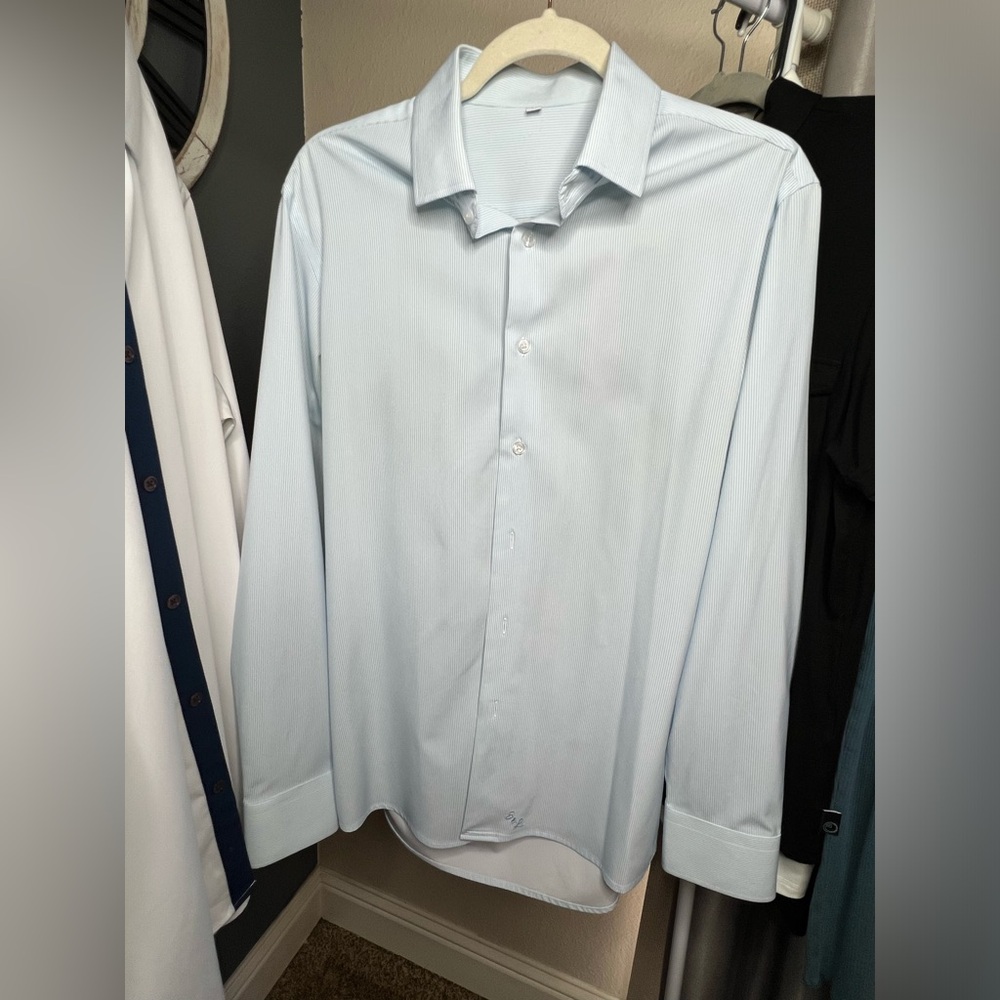 Men's White with Light Blue Stripes Dress Shirt
